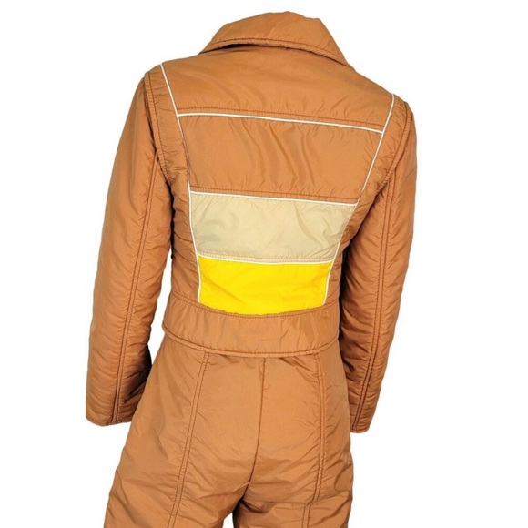 Subello Vintage 70s Ski Set Women 8 Orange Yellow Jacket Snow Bib Flare Pants M - Picture 15 of 16